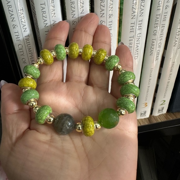 RARE TAIWAN JADE + LABRADORITE NATURAL STONES BRACELET size 7” - Picture 10 of 11